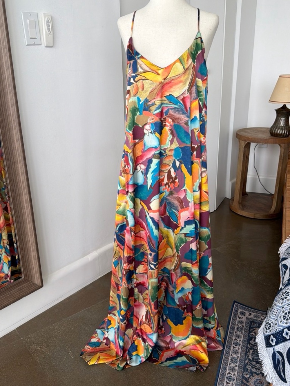 Nicole Miller Vibrant Multicolor Abstract Maxi Slip Dress